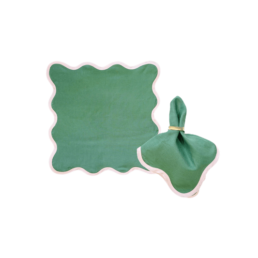 Scalloped Napkin in Pine Green With Peony Set of 4 - Hosted by Kelly Gaudreau