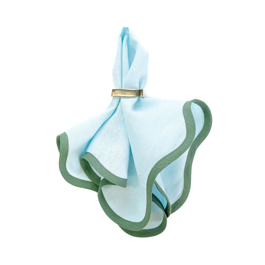 Scalloped Napkin in Sky Blue with Pine Green Trim Set of 4 - Hosted by Kelly Gaudreau