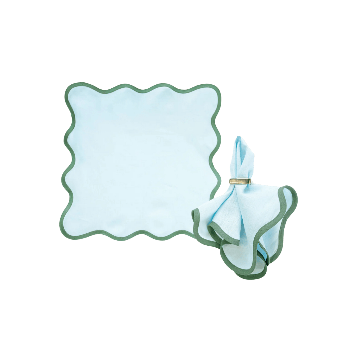 Scalloped Napkin in Sky Blue with Pine Green Trim Set of 4 - Hosted by Kelly Gaudreau