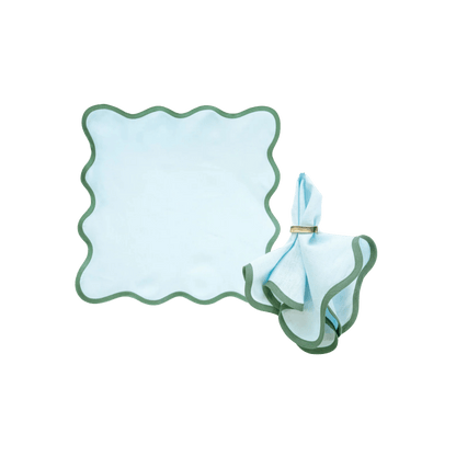 Scalloped Napkin in Sky Blue with Pine Green Trim Set of 4 - Hosted by Kelly Gaudreau