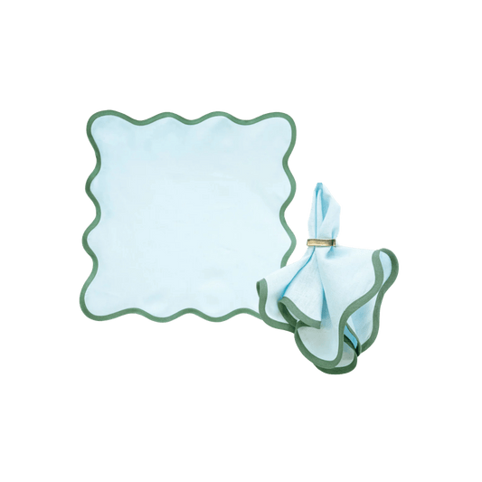 Scalloped Napkin in Sky Blue with Pine Green Trim Set of 4 - Hosted by Kelly Gaudreau