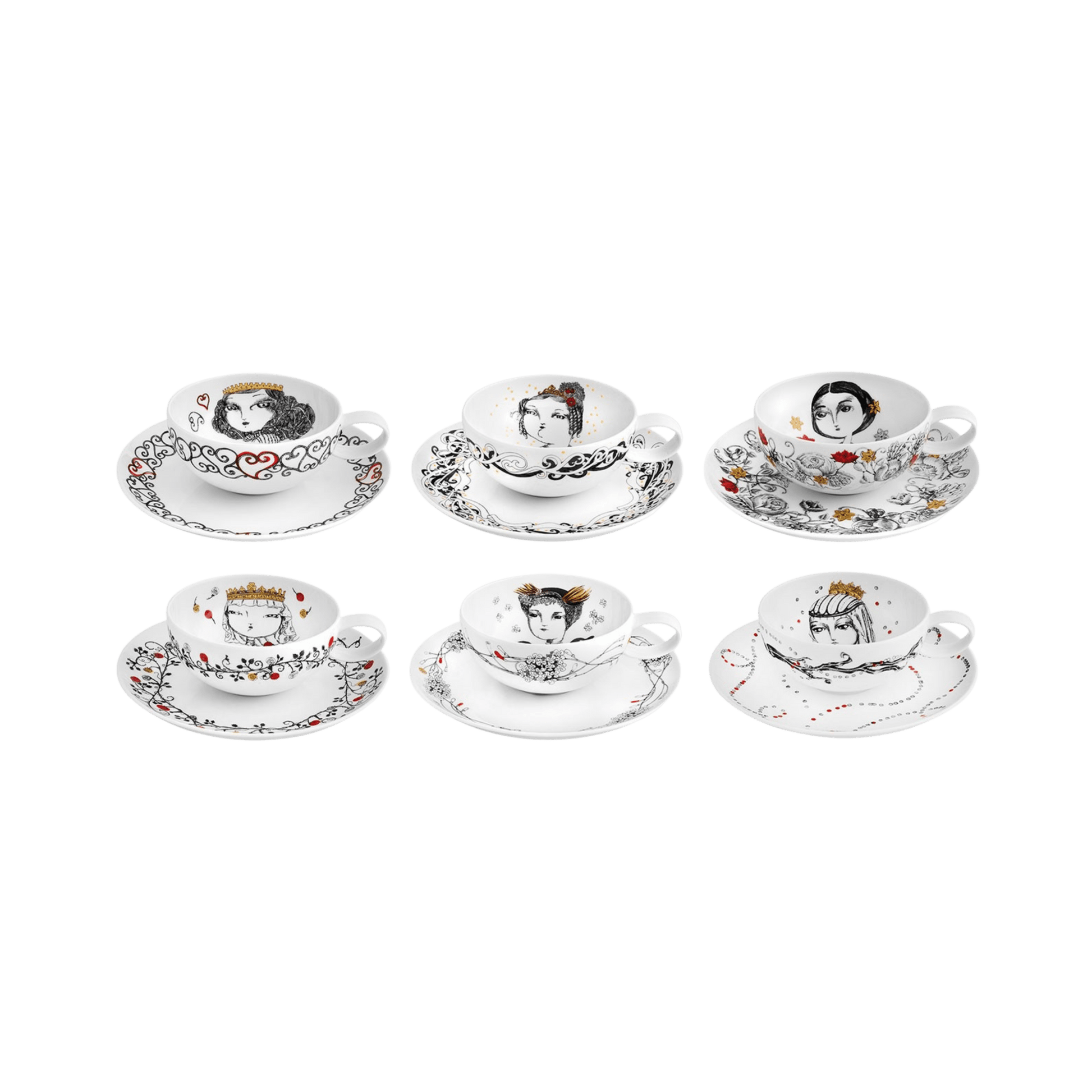 Set 6 Rainhas de Portugal Tea Cups with Saucers - Hosted by Kelly Gaudreau