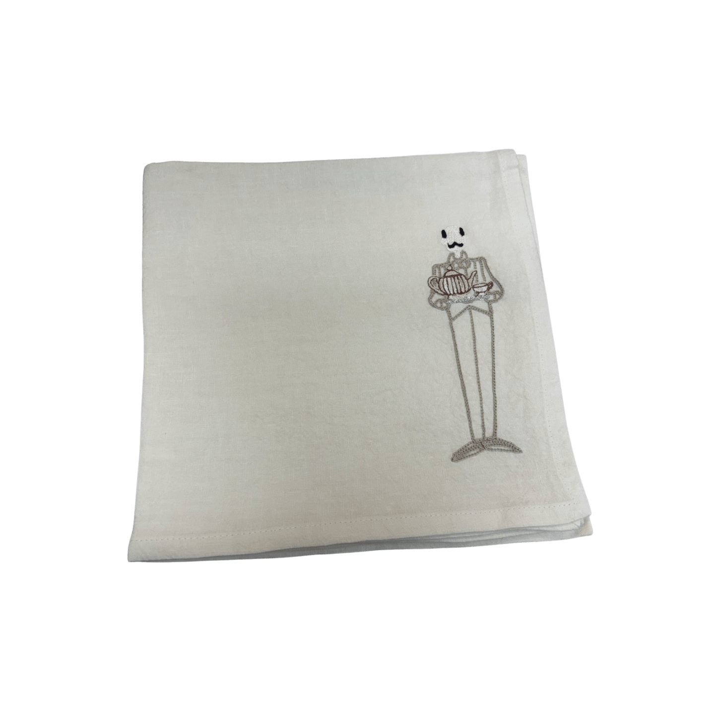 Tea Time Embroidered Venere Linen Napkin - Cream - Hosted by Kelly Gaudreau
