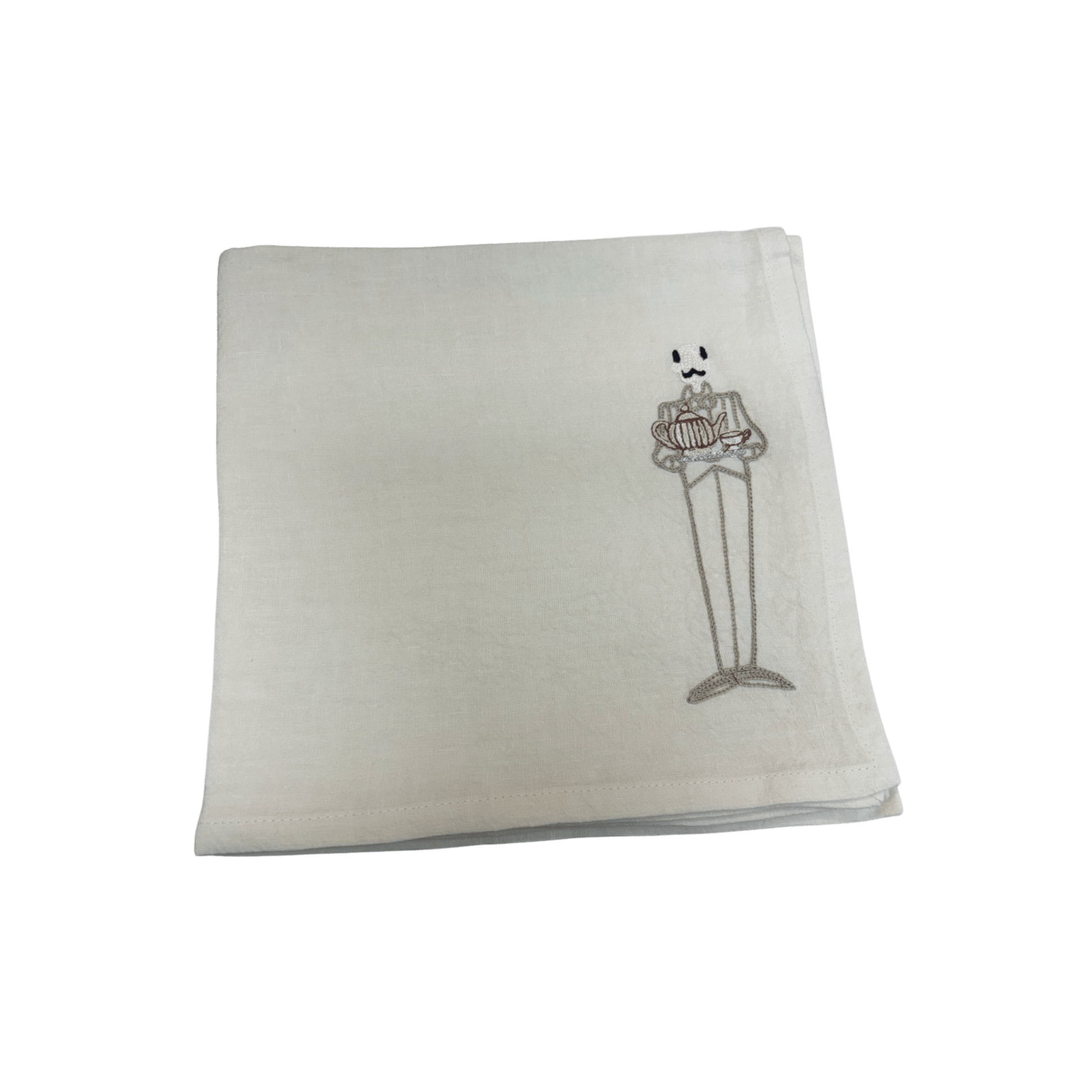 Tea Time Embroidered Venere Linen Napkin - Cream - Hosted by Kelly Gaudreau