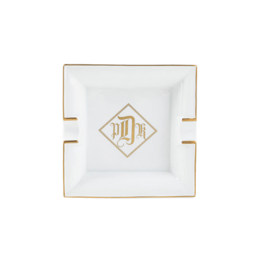 Ultra - White Signature Gold Giftware With Monogram - Ash Tray - Hosted by Kelly Gaudreau