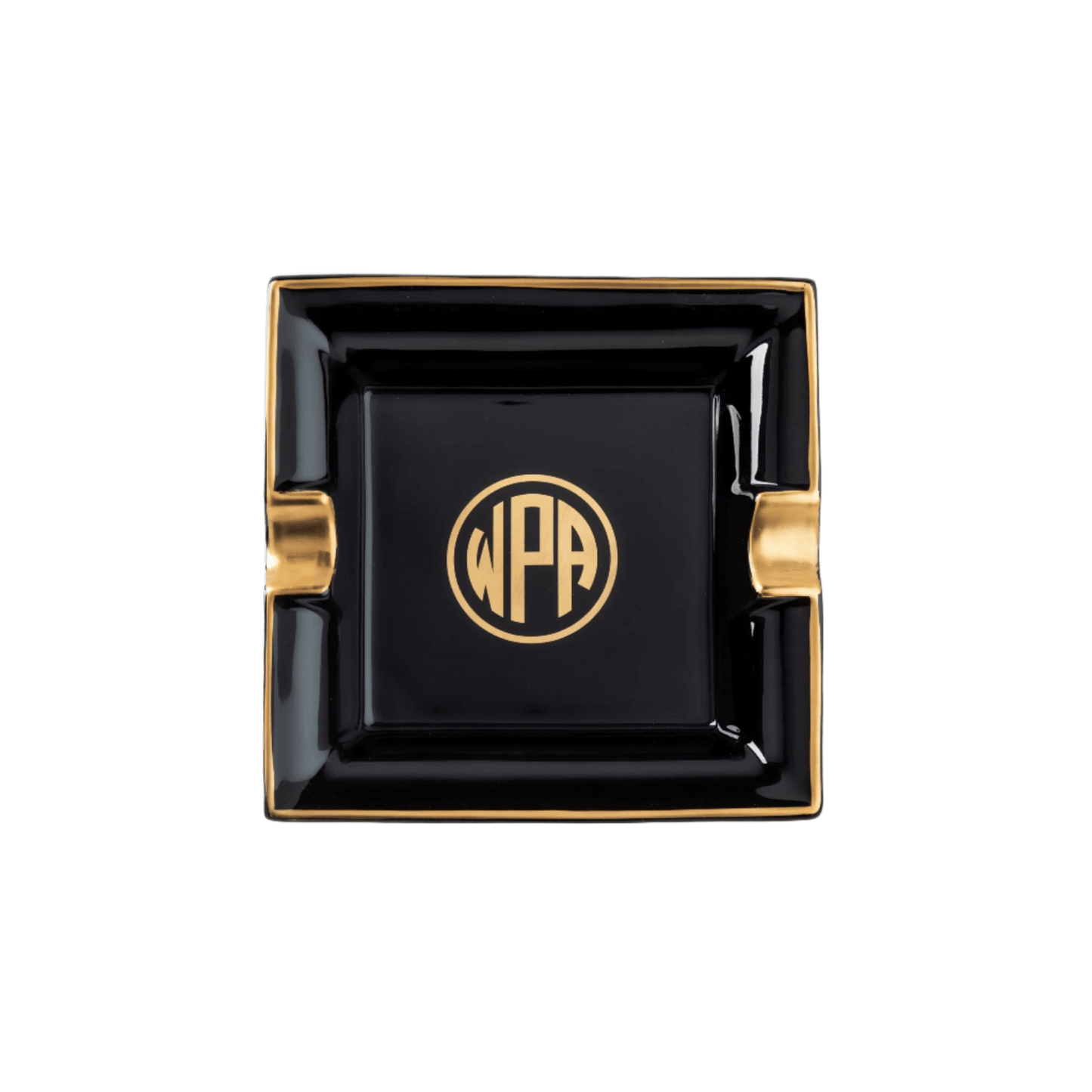 Ultra - White Signature Gold Giftware With Monogram - Solid Black Ash Tray - Hosted by Kelly Gaudreau