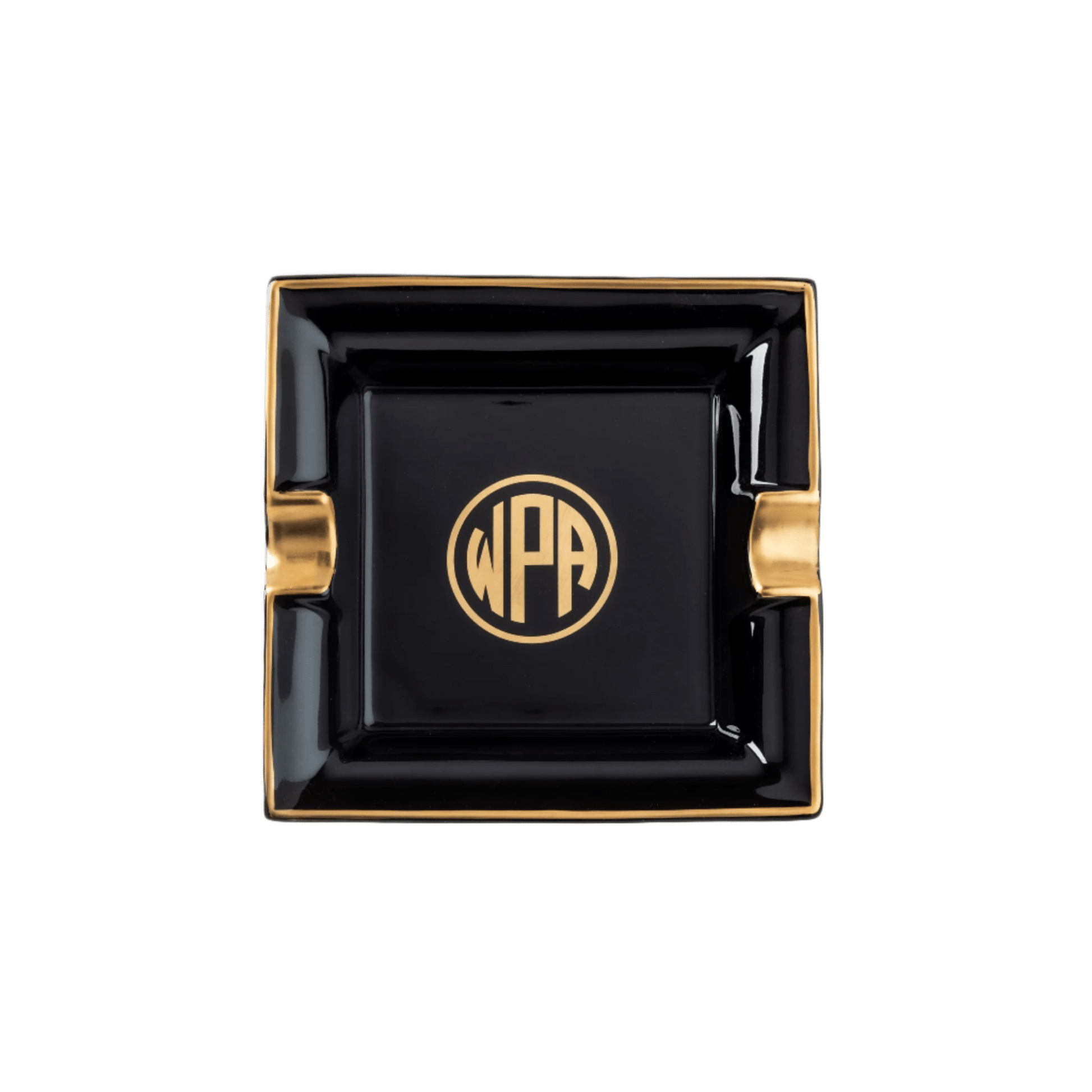 Ultra - White Signature Gold Giftware With Monogram - Solid Black Ash Tray - Hosted by Kelly Gaudreau