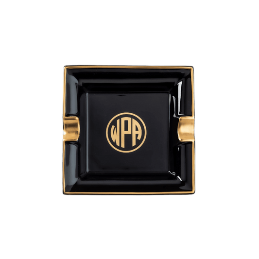 Ultra - White Signature Gold Giftware With Monogram - Solid Black Ash Tray - Hosted by Kelly Gaudreau