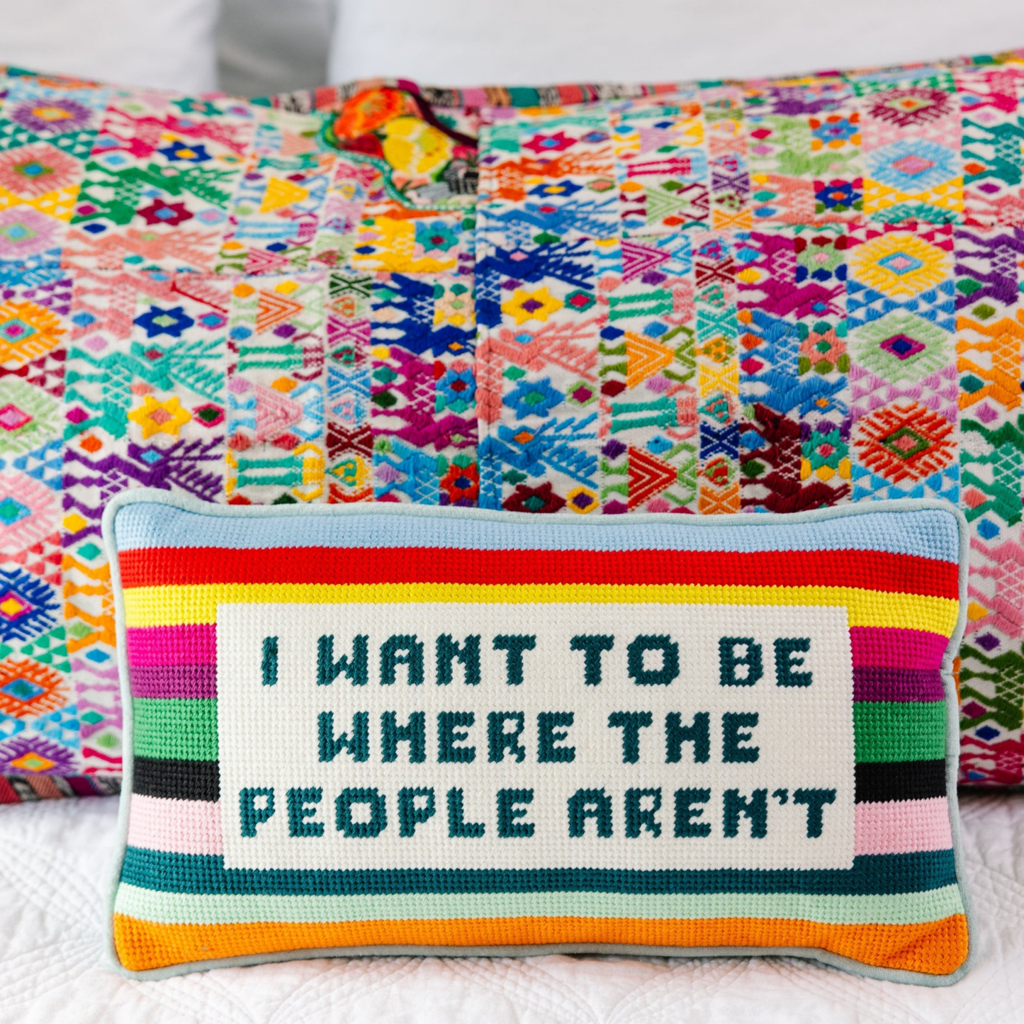 Where the People Aren't Needlepoint Pillow - Hosted by Kelly Gaudreau