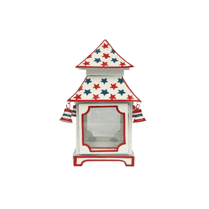 White with Red & Blue Star Red Trim Pagoda Lantern - Hosted by Kelly Gaudreau