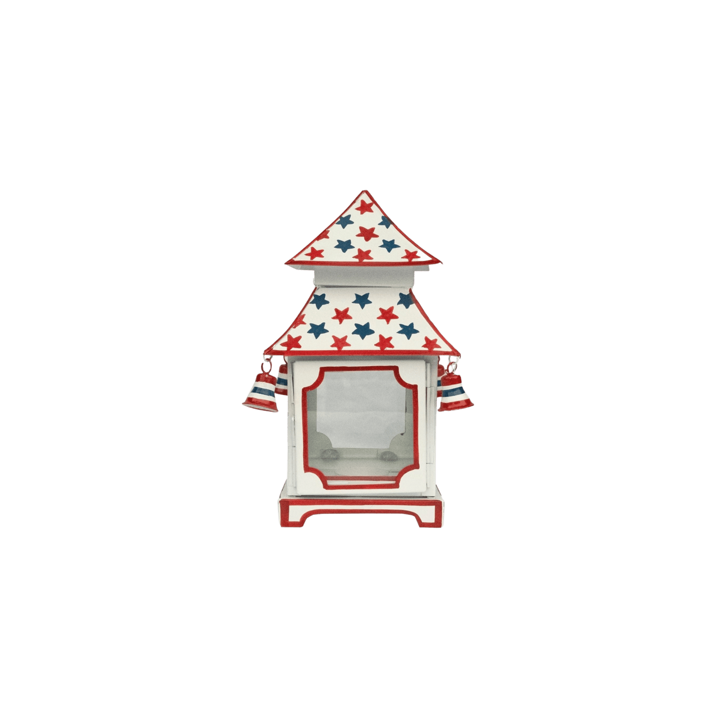 White with Red & Blue Star Red Trim Pagoda Lantern - Hosted by Kelly Gaudreau