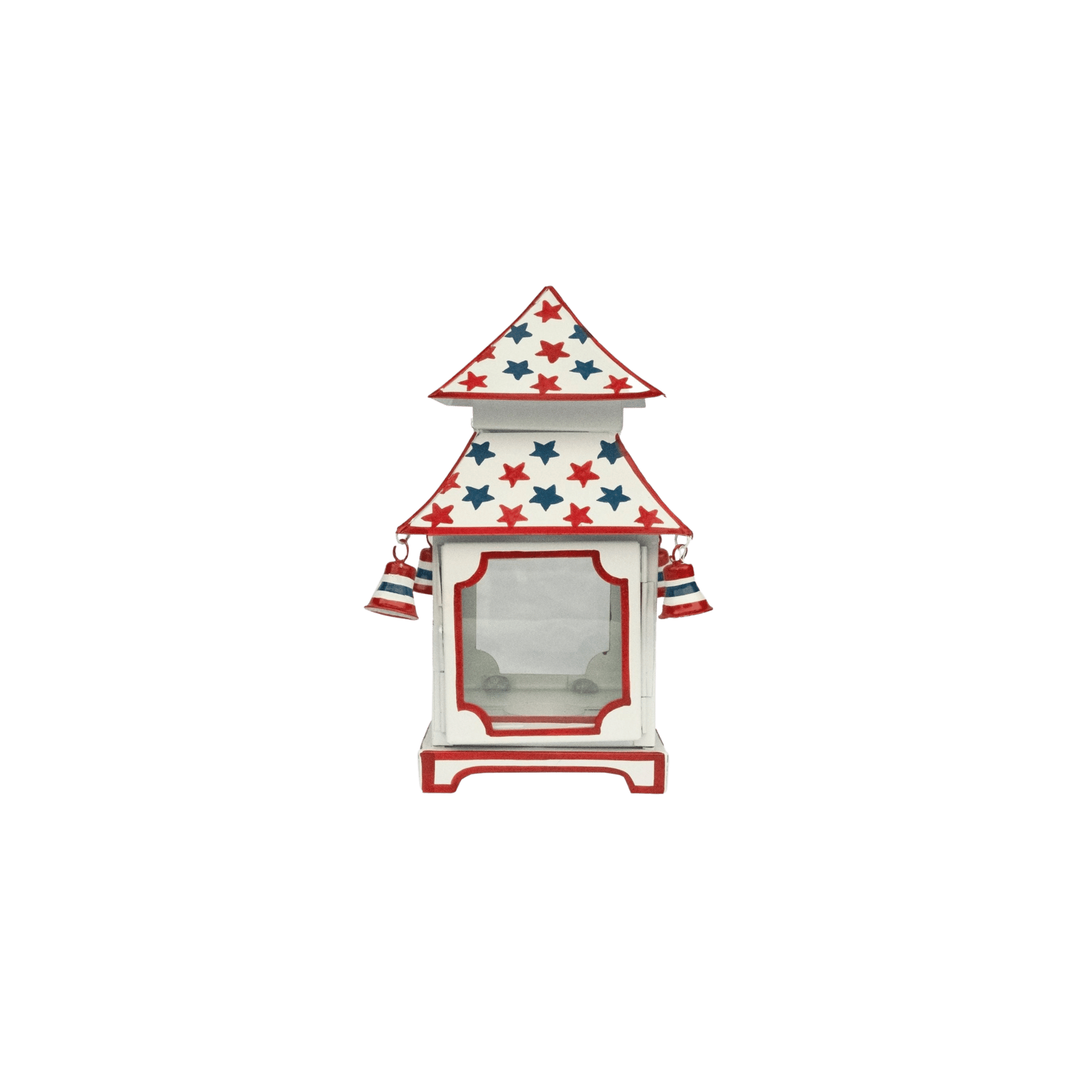 White with Red & Blue Star Red Trim Pagoda Lantern - Hosted by Kelly Gaudreau