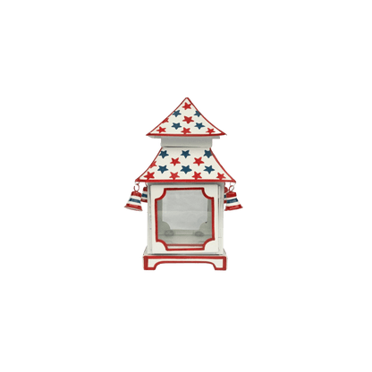 White with Red & Blue Star Red Trim Pagoda Lantern - Hosted by Kelly Gaudreau