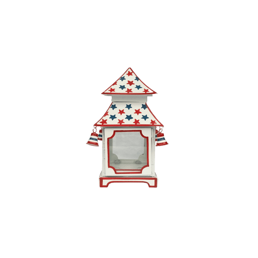 White with Red & Blue Star Red Trim Pagoda Lantern - Hosted by Kelly Gaudreau