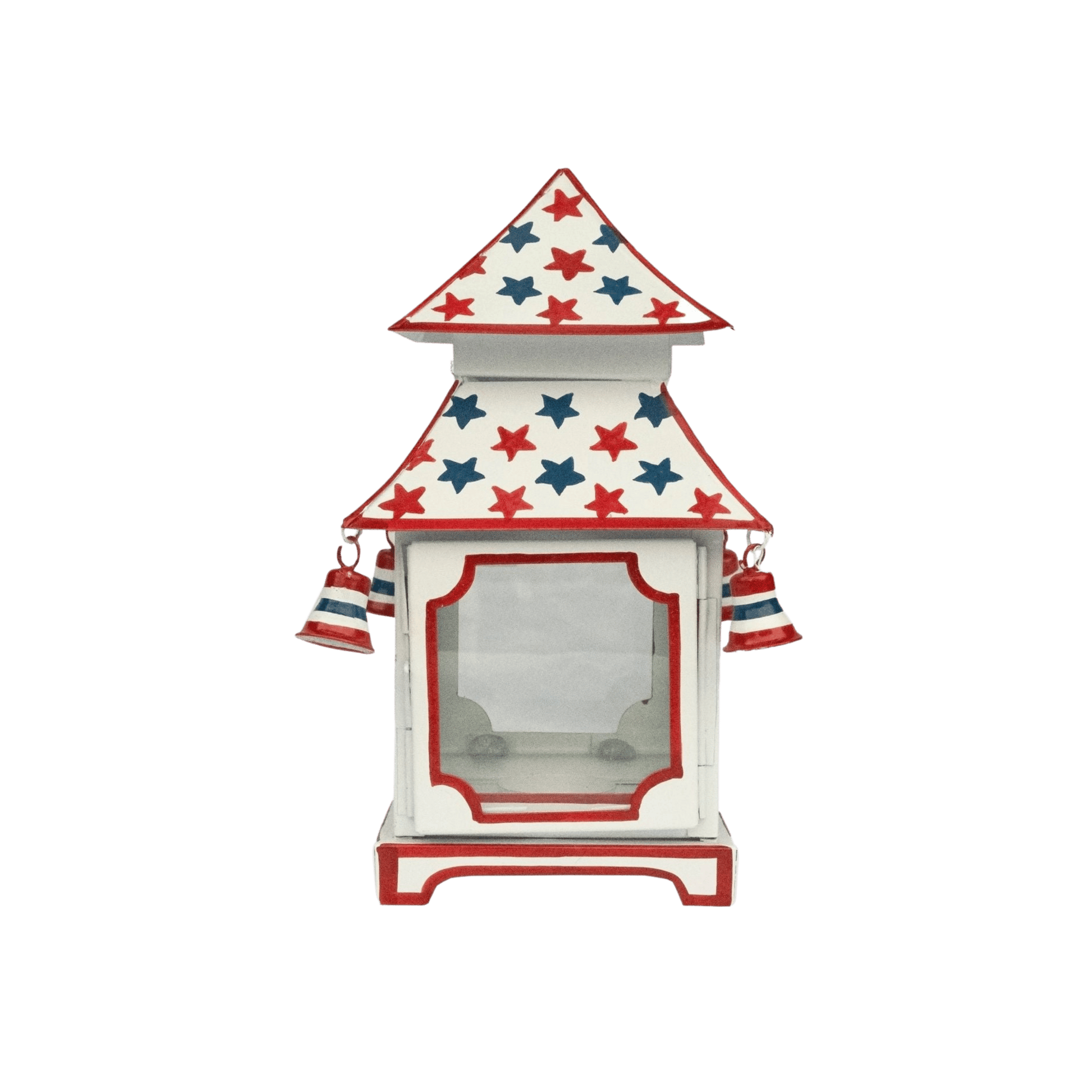 White with Red & Blue Star Red Trim Pagoda Lantern - Hosted by Kelly Gaudreau