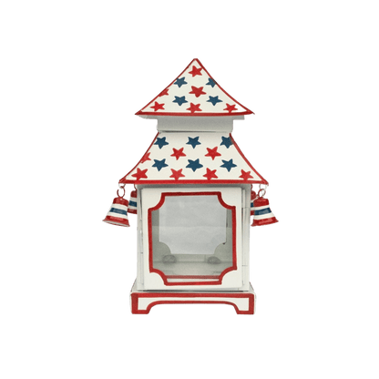 White with Red & Blue Star Red Trim Pagoda Lantern - Hosted by Kelly Gaudreau