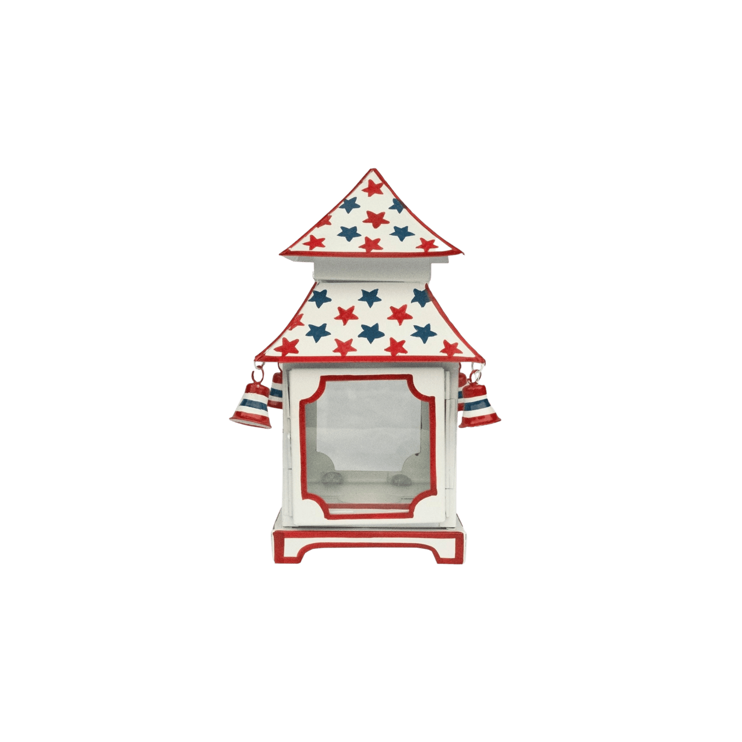 White with Red & Blue Star Red Trim Pagoda Lantern - Hosted by Kelly Gaudreau