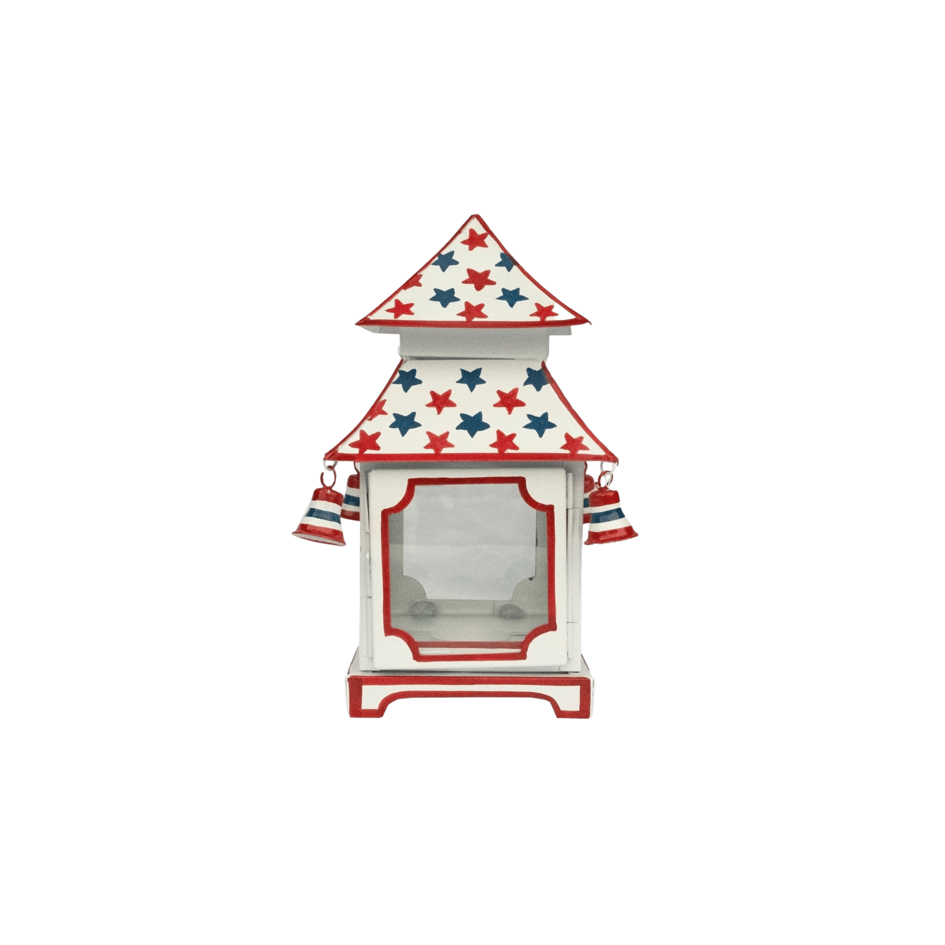 White with Red & Blue Star Red Trim Pagoda Lantern - Hosted by Kelly Gaudreau