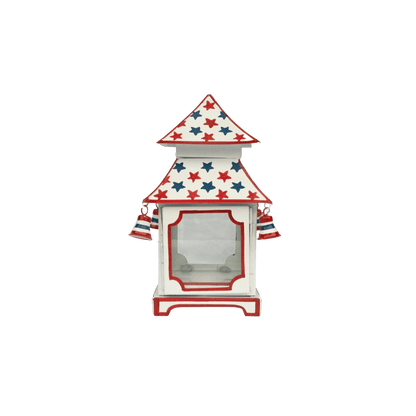 White with Red & Blue Star Red Trim Pagoda Lantern - Hosted by Kelly Gaudreau