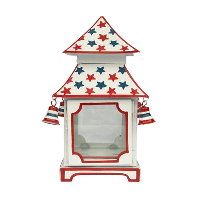 White with Red & Blue Star Red Trim Pagoda Lantern - Hosted by Kelly Gaudreau