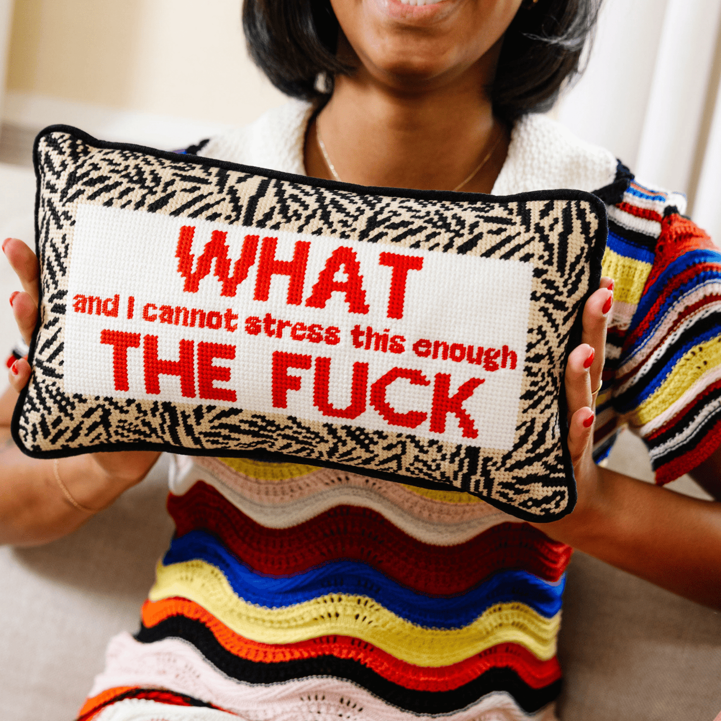 WTF Needlepoint Pillow - Hosted by Kelly Gaudreau