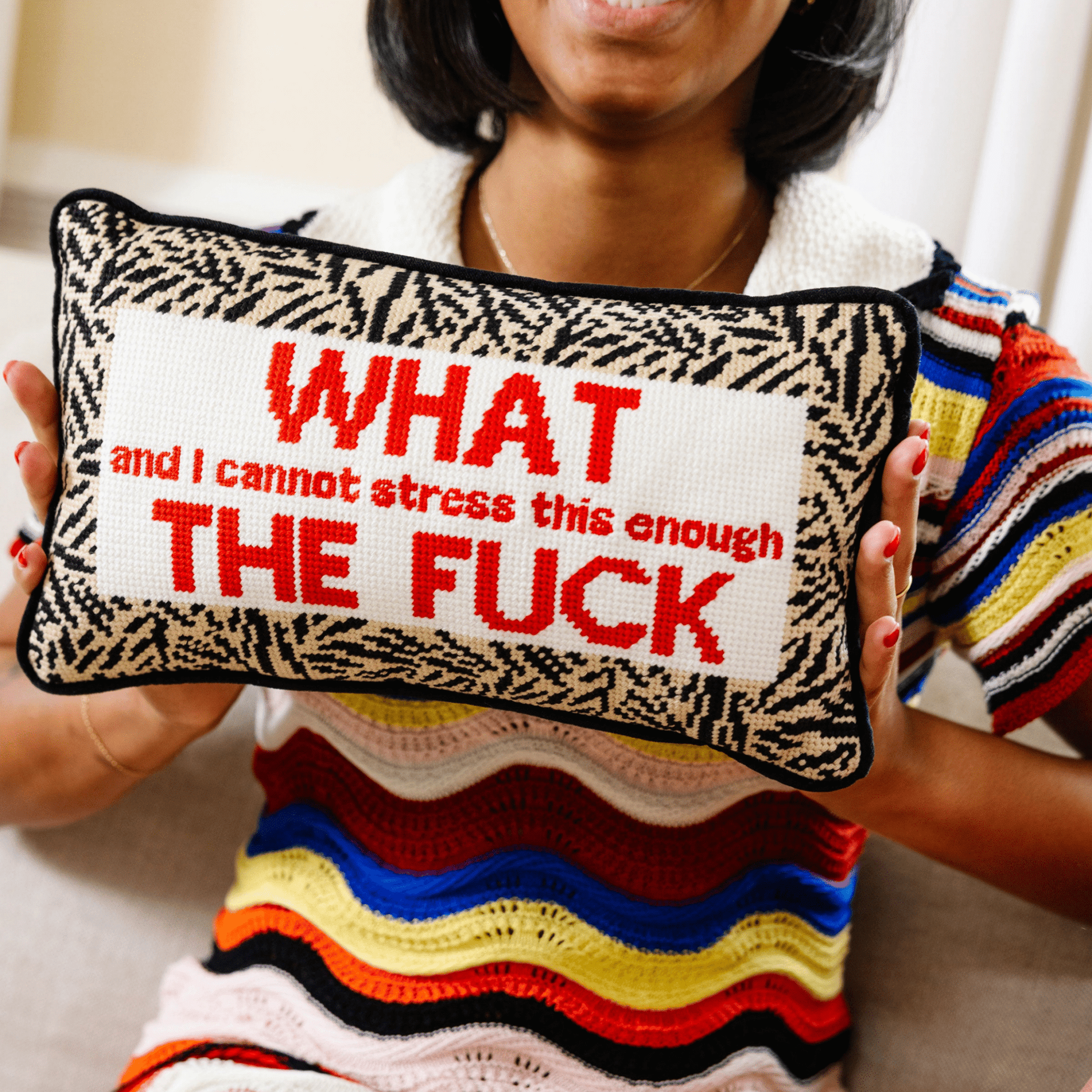 WTF Needlepoint Pillow - Hosted by Kelly Gaudreau