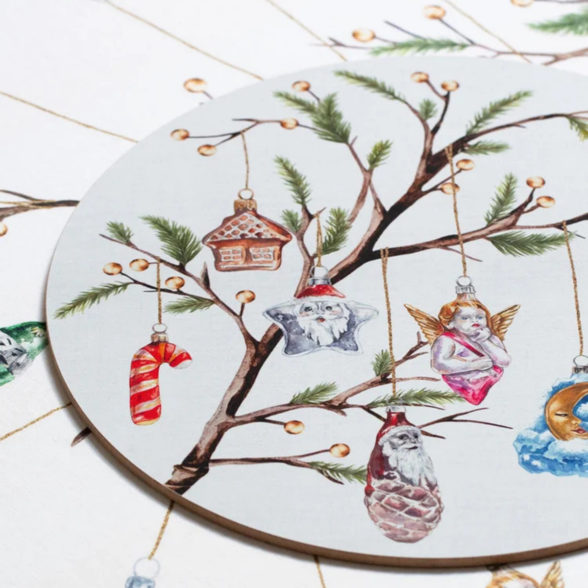 x Nostalgie Christbaumschmuck Christmas Ornaments Round Cork-Backed Placemats - Set of 4