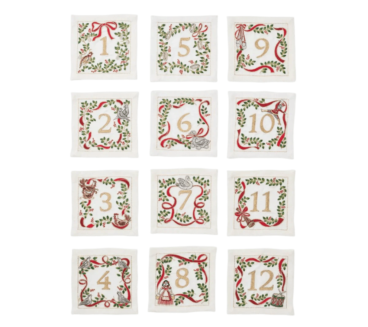 Xmas Carol Cocktail Napkin in White, Red & Green, Set of 12 in a Gift Box - Hosted by Kelly Gaudreau