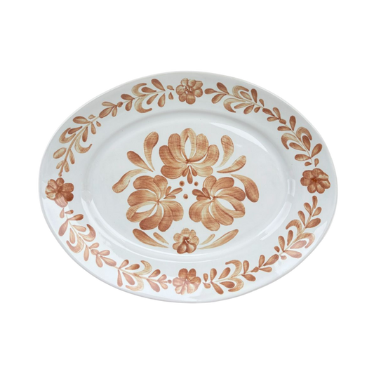 Ceramic Wreath Oval Platter - Brown on White